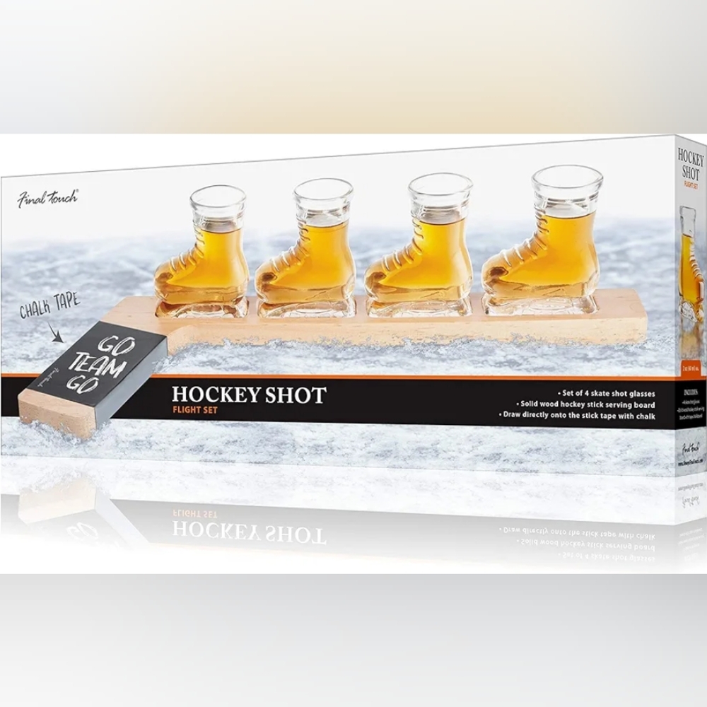 Final Touch Hockey Stick Serving Board Skateboard Shot Glass Set